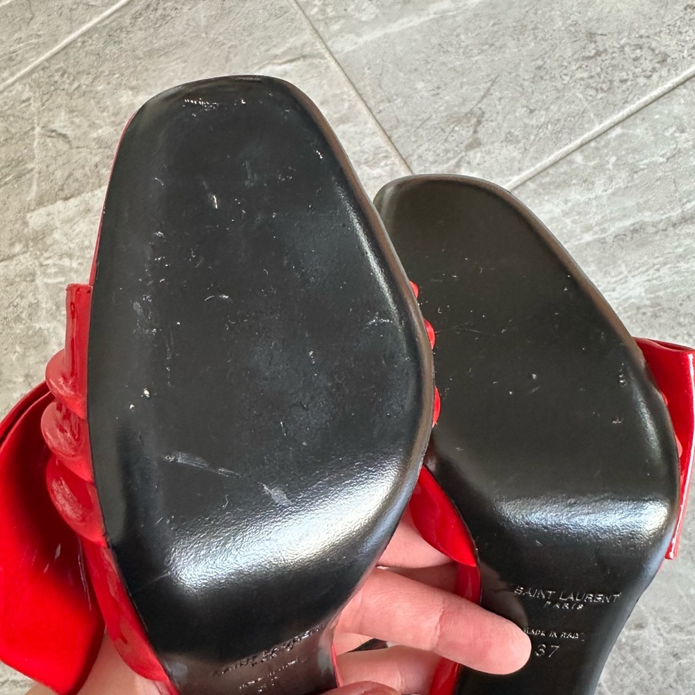 Saint Laurent Red Patent Leather Bow Ankle Strap Heels - Made in Italy - Size 37 - Picture 7 of 14